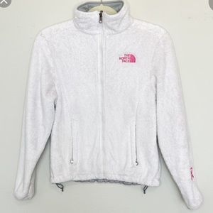 The North Face white fuzzy full zip up
